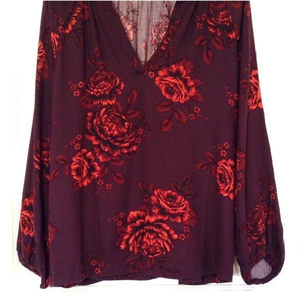 Vtg Old Navy Blouse Wn L Burgundy Dark Floral Fairy Goth Romantic Vamp Top Y2K - Picture 5 of 11